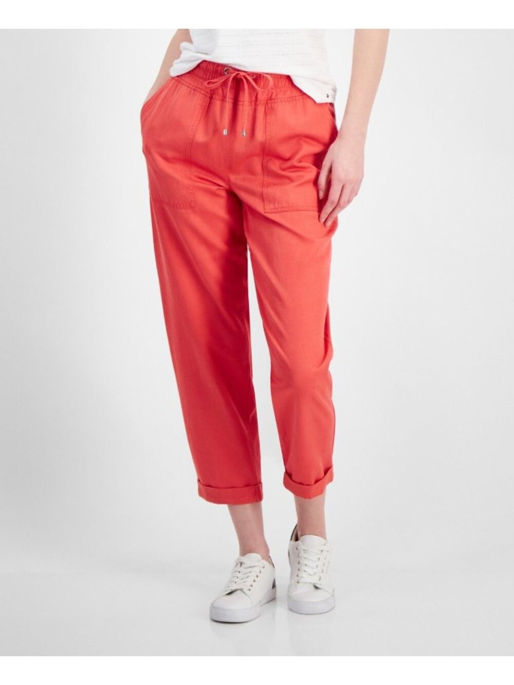 Tommy Hilfiger Womens High Rise Pulls on Cuffed Twill Pants Geranium Size XL NWT